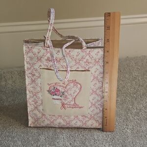 Longaberger Cream and Pink Heart Tote